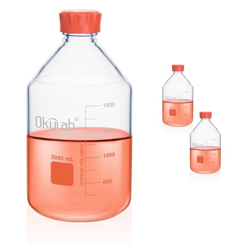2 Pcs 2000ml Round Media Storage Bottles, 3.3 Borosilicate Glass Media Bottles, with GL45 Screw Caps in PP Materia, GL45RB2000B2 - style: 2pcs of 2000ml