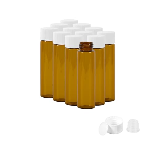 12PCS 20ml Amber Glass Small Vials with White Screw Caps & Plastic Stoppers - color: AMBER, size: 20ml
