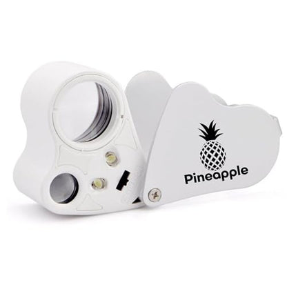 Pineapple 30X 60X Jewelers Loupe Magnifier with Light, Lighted Magnifying Glass Jewelry Loop, Pocket Magnifier for Coins, Jewelry, Plants, Currency, Diamonds, Stamps (White)