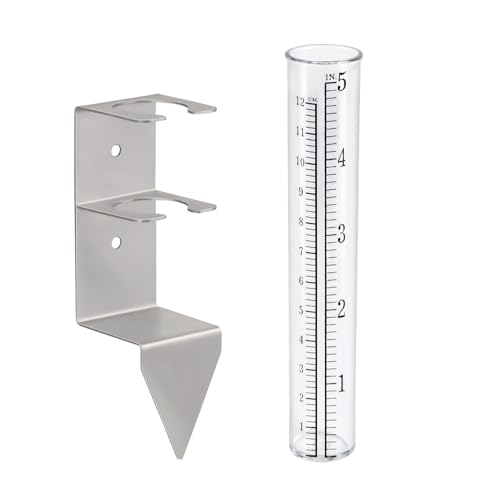 Rain Gauge Outdoor, 5" Rain Gauge with Stainless Steel Rack Holder - size: 5"