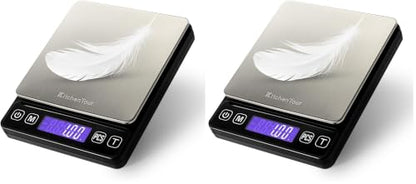 KitchenTour Mini Gram Scale for Coffee, Jewelry and Small Items, 500g x 0.01g Digital Pocket Scale with Tare, 6 Units, Back-Lit LCD, 2 Trays, Black (Pack of 2) - size: 500g/0.01g (Pack of 2)