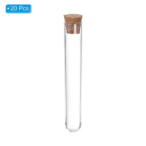 PATIKIL 6ml Plastic Test Tubes with Cork Stoppers, 20Pcs 78x13mm Tubes for Scientific Party Decoration Candy Bead Storage Bath Salt Lab Use, Clear - size: 78x13mm