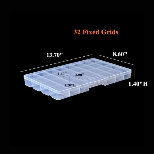 3 Pack Fixed 32 Grids Clear Plastic Storage Box