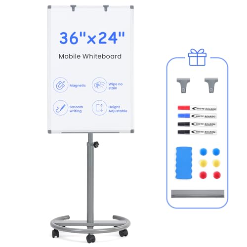 MAKELLO Rolling Whiteboard 36x24 in, Flip Chart Stand, Whiteboard on Wheels - color: D, size: 24"W x 36"H