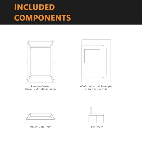 16"x16"x48" Grow Tent Kit - Heavy-Duty 600D Diamond Mylar Lining, 98% Reflective, Viewing Window & Waterproof Floor Tray for Hydroponics Indoor Growing - size: 16"x16"x48"