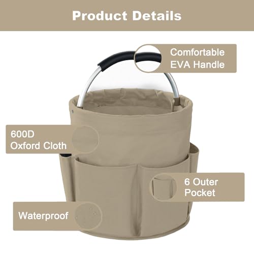 Cleaning Caddy with Handle, Cleaning Supplies Organizer Collapsible Bucket - color: Khaki