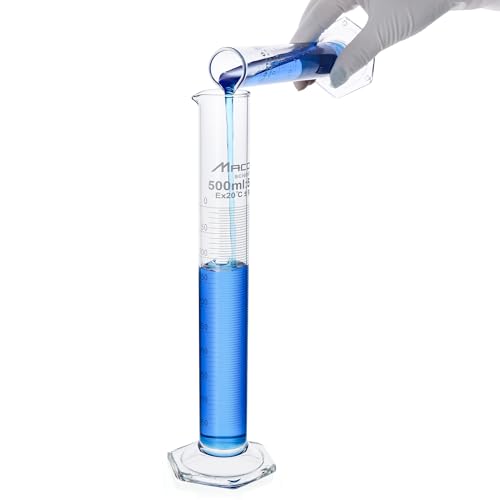 500ml Sturdy Glass Graduated Cylinder, 2PCS of Cap.500ml/±5.0ml Borosilicate 3.3 Glass Measuring Cylinders, Class B,MCG500-002 - size: 2PCS of Vol.500ml
