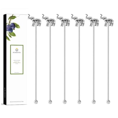 Homestia 6Pcs 7.5'' Metal Cocktail Stirrers, Swizzle Sticks, Elephant Decor - color: 6Pcs Elephant