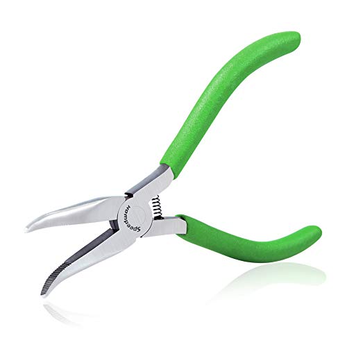 SPEEDWOX Mini Bent Nose Pliers for Jewelry Making 4-1/2 Inches 45 Degree Curved Serrated Jaws Small Thin Needle Nose Micro Chain Nose Pliers Precision Fine Pliers Professional Beading Tool Hobby Craft - style: Bent Nose Pliers