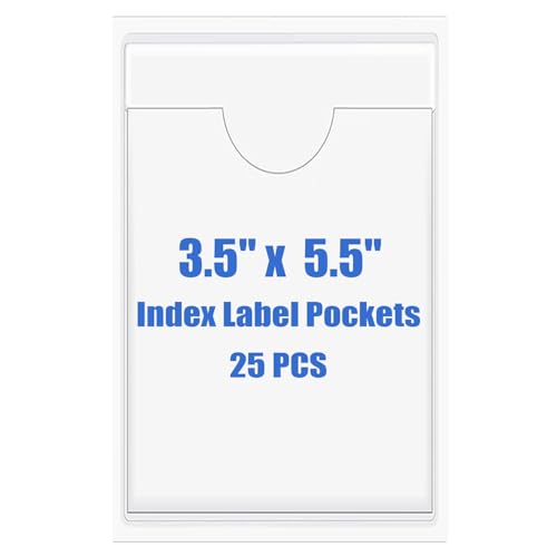 Origin-Joy 25 PCS Self-Adhesive Index Label Pockets, Clear Plastic Peel & Stick Card Holders with Top Open for Loading (3.5 x 5.5 inch) - size: 3.5 x 5.5 inch, style: Vertical