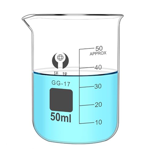 50ml Low Form Glass Beaker, 3.3 Borosilicate Glass Graduated Printed Scale Measuring Cups with Spout for Kitchen Lab Liquids,4 PACK - color: 50ml