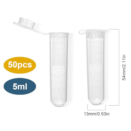 50pcs 5ml Plastic Test Tubes with Scale & Round Bottomed