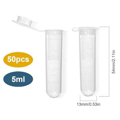 50pcs 5ml Plastic Test Tubes with Scale & Round Bottomed