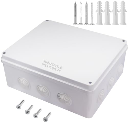 Zulkit Junction Box ABS Plastic Dustproof Waterproof IP65 Universal Electrical Boxes Project Enclosure White 11.8 x 9.8 x 4.7 inch (300mmx250mmx120mm) - size: 11.8" x 9.8" x 4.7"