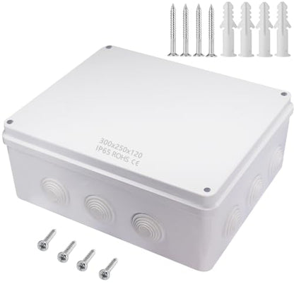 Zulkit Junction Box ABS Plastic Dustproof Waterproof IP65 Universal Electrical Boxes Project Enclosure White 11.8 x 9.8 x 4.7 inch (300mmx250mmx120mm) - size: 11.8" x 9.8" x 4.7"