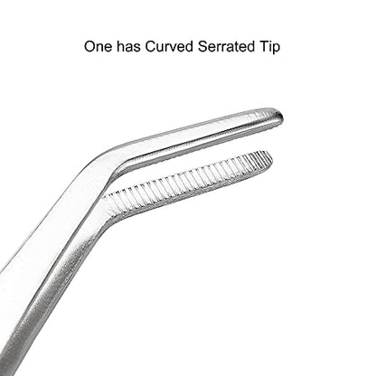 8 Inch Stainless Steel Tweezers with Straight and Curved Serrated Tip Multipurpose Forceps for Craft Repairing 2 Pack - size: 8 Inch