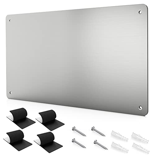 17.7" x 11.8" Stainless Steel Magnetic Board - Magnet Bulletin Board to Display Magnetic Letters Numbers Animal, Poetry, Spice Jars, Notes, Photos, Suitable for Wall, Refrigerator, Cubicle, Cabinet - color: Silver, size: 1 Pack(17.7 × 11.8 inches)