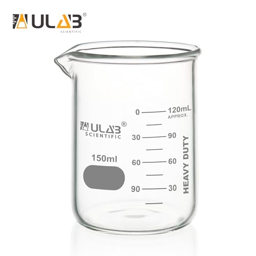 ULAB Heavy Duty Glass Beakers, 10pcs of Vol.150ml(5.07oz), Borosilicate 3.3 Glass, Thick Wall Beakers, with Double Scale, Superior Durability & Chemical Resistance, UBG1053 - style: 10pcs of Vol.150ml