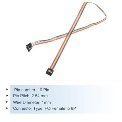 MECCANIXITY 1 Pcs IDC Rainbow Wire Flat Ribbon Cable FC-Female to 8P 19.6 Inch Length 2.54mm Pitch Breadboard Jumper Wires for Electronic Projects - size: 19.6 Inch, style: 8 Pin
