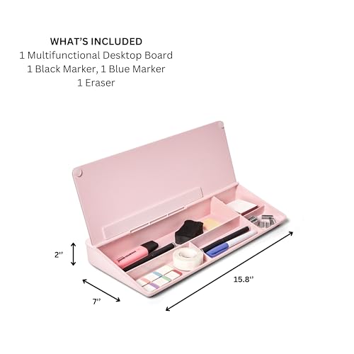 GAROOD Desktop Dry Erase Board with Storage Pink Color Desk White Board Desk Board Glass Desktop White Board with Stand Home Office Organizer Phone Holder 15.8X7X2 inches - color: Pink