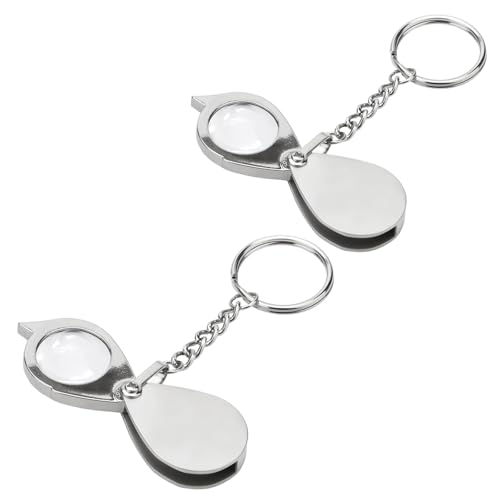 Rongon 10X Pocket Magnifying Glass Small Folding Keychain Magnifier - color: Silver-2pcs