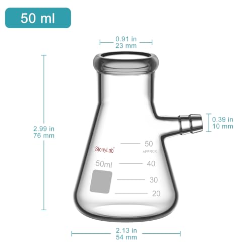 StonyLab Glass 50ml Heavy Wall Borosilicate Glass Filtering Flask, Bolt Neck with Tubulation, 50ml - size: 50 ml