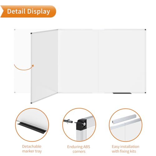 VIZ-PRO Large Magnetic Whiteboard, 96 x 48 Inches, Foldable Dry Erase Board - size: 95"W x 47"H