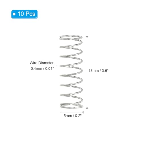 PATIKIL Compression Spring, 0.4mm Wire Dia x 5mm OD x 15mm L, 10 Pcs 304 Stainless Steel Mechanical Extension Small Springs Pen Springs Assortment Kit for Shop and Home Repairs - size: 0.4x5x15mm