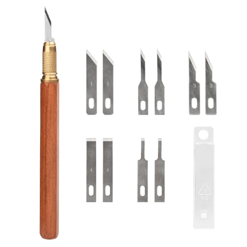 TOOLCOOL Precision Craft Knife Exacto Knife Hobby Knife Set Wooden Handle With 10 Pcs SK5 Steel Blades And Blade Cover For Carving Modeling Scrapbooking Stencil And Art Projects