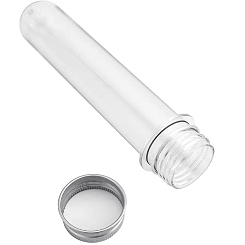 SEUNMUK 60 PCS 40ml Clear Plastic Test Tubes with Caps, 140 x 25 mm Clear Bath Salt Tubes, Test Tubes for Plants, Scientific Experiments, Candy Storage, Powders, Spices - color: Silver Caps