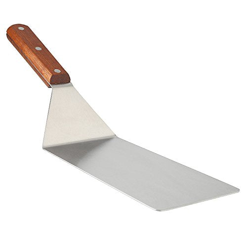 8” Extra-Large Sturdy Stainless Steel Spatula Hamburger Turner with Strong Wooden Handle – Professional Commercial Food Flipper Scraper for Grilling Cooking, Baking for Your Flat Top Restaurants - size: 4" x 8"