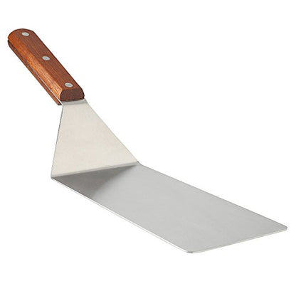 8” Extra-Large Sturdy Stainless Steel Spatula Hamburger Turner with Strong Wooden Handle – Professional Commercial Food Flipper Scraper for Grilling Cooking, Baking for Your Flat Top Restaurants - size: 4" x 8"