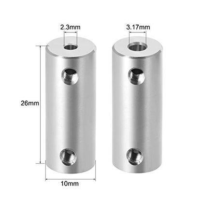 uxcell 1/10 inch to 1/8 inch Bore Rigid Coupling Set Screw L26XD10 Aluminum Alloy,Shaft Coupler Connector,Motor Accessories - size: 2.3mm to 3.17mm
