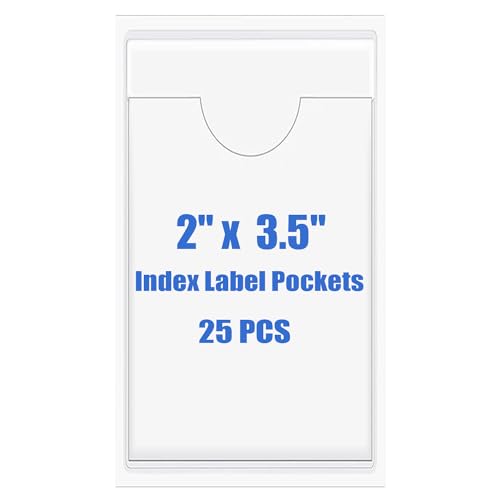 Origin-Joy 25 PCS Self-Adhesive Index Label Pockets, Clear Plastic Peel & Stick Card Holders with Top Open for Loading (2 x 3.5 inch) - size: 2 x 3.5 inch, style: Vertical