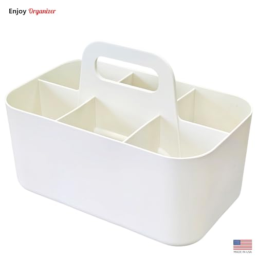 Small Stackable and Portable Simple 6-Compartment Caddy - Made In USA (Ivory) - color: Ivory