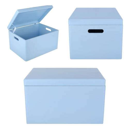 Creative Deco Large Blue Wooden Box Storage with Hinged Lid - color: Blue, size: XXL | Handles