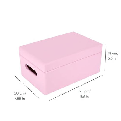 Creative Deco Large Pink Wooden Box Storage with Hinged Lid - color: Pink, size: L | Handles