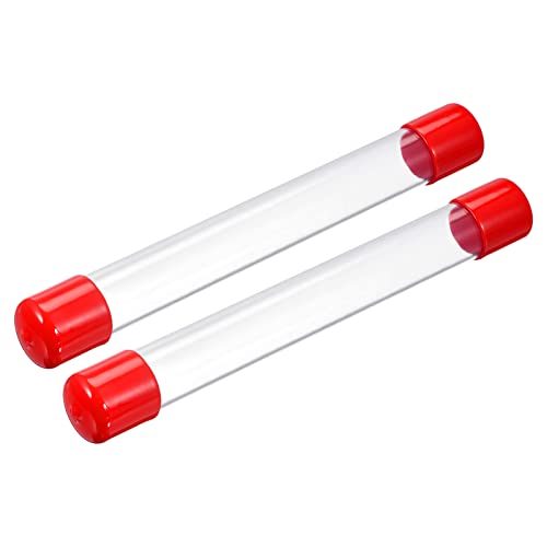 PATIKIL Clear Rigid Tube Round Plastic Tubing with Red Rubber Caps Polycarbonate Water Pipe, 305mm/ 12 Inch Length, 22mmx25mm/0.87"x1", 2 Set - color: Red,Clear, size: 0.87"x1"