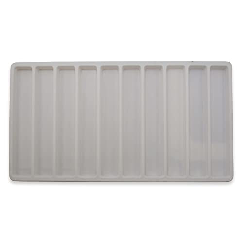 cBox CuteBox Company White Plastic Tray (14.75” x 8.25” x 1”) with 10 Compartment White Flocked Tray Insert for Jewelry Storage, Organization, Merchandise, Display - color: 1pc, size: 10 Bar Compartment