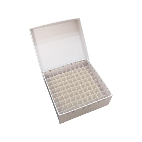 100-Well Storage Box for Lab Samples, Low Temperature Freezer Box for 2ml Tubes, Vials, Cryovials, Waterproof,White 5pcs(2ml-100) - size: 2ml-100