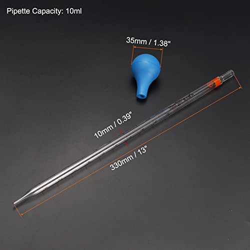 PATIKIL Graduated Dropper Pipettes Kit, 2pcs 10ml Borosilicate Glass Pipette with Rubber Cap for Transfer Liquid for Lab, Chemistry, Clear - size: 10ml