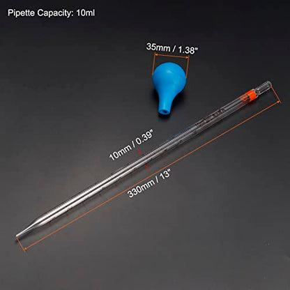 PATIKIL Graduated Dropper Pipettes Kit, 2pcs 10ml Borosilicate Glass Pipette with Rubber Cap for Transfer Liquid for Lab, Chemistry, Clear - size: 10ml