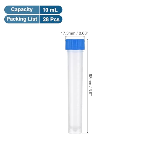 PATIKIL 10mL Plastic Cryogenic Vial, 28Pcs Cryogenic Storage Tube Lab Frozen Test Tube Container Storage Screw Cap for Lab Laboratory Science, Blue Clear - color: Blue, size: 10ml