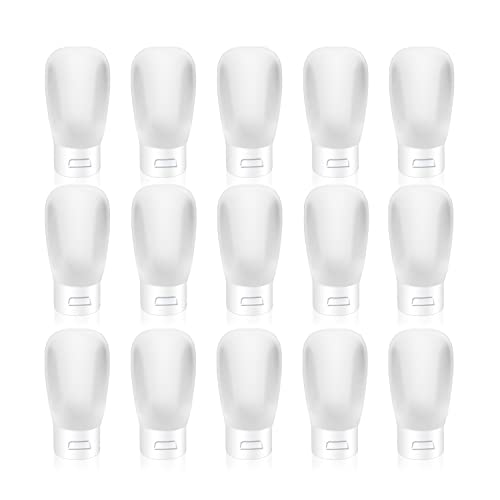 15 Pack 30ml/1oz Plastic Squeeze Bottles Travel Tubes Cosmetic Soft Leak-Proof Makeup Toiletry Containers with Flip Cap Refillable for Facial Cleanser Body Bath Shower Gel Lotion Cream Shampoo