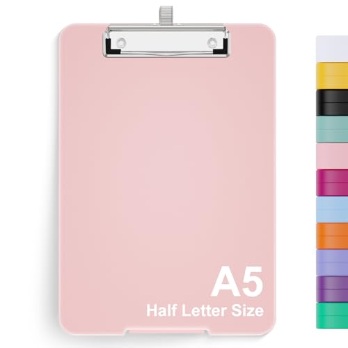 Hongri A5 Clipboard with Storage, Metal Retractable Pen Holder, Pink - color: Pink