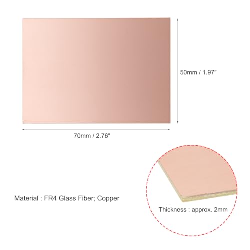 uxcell 5pcs 70x50mm Double Sided Copper Clad Laminate PCB Circuit Board FR4 2mm Thickness DIY Prototyping PCB Board - size: 70mmx50mmx2mm