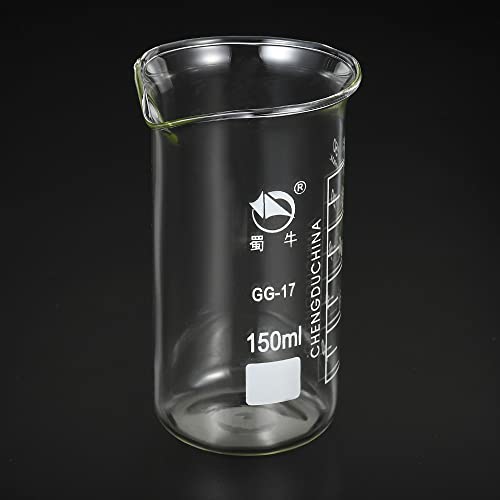 PATIKIL 150ml Tall Form Glass Beaker, 3.3 Borosilicate Glass Graduated Printed Scale Measuring Cups with Spout for Kitchen Lab Liquids Transit Boiling - size: 150ml