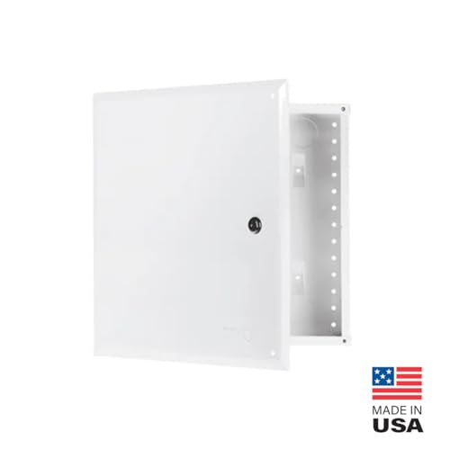 Legrand - OnQ 14 Inch Structured Wiring Enclosure with Hinged Door, Large Wire Openings & Extra Knockouts - Glossy White, EN1450 - size: 14 inch