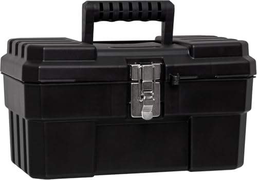 Akro-Mils 14-Inch Plastic Toolbox with Removable Tray, Steel Latch & Padlock Eye, Industrial-Grade Tool Box for Tools, Crafts, First Aid & Hobby Supplies, 14" x 8" x 8", Made in USA, Black (09514) - color: Black