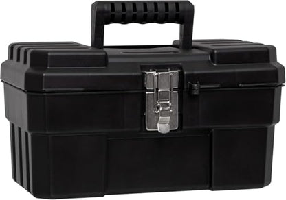 Akro-Mils 14-Inch Plastic Toolbox with Removable Tray, Steel Latch & Padlock Eye, Industrial-Grade Tool Box for Tools, Crafts, First Aid & Hobby Supplies, 14" x 8" x 8", Made in USA, Black (09514) - color: Black